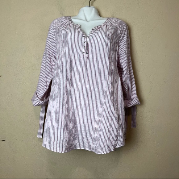 Womens Michael Kors MK Blouse 3/4 Sleeves Pink And White. Size XL 28‎ % Linen - Picture 1 of 16